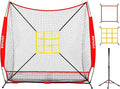 7x7 ft Baseball Net, Pitching & Batting Net with Batting Tee, Designed with Large Ball Collection System, 2 Strike Zones, Carry Bag, Baseball Softball Net for Batting Pitching Hitting and Throwing