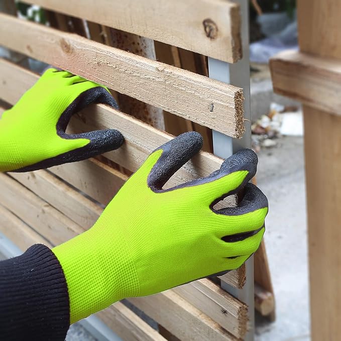 Evridwear Crinkle Latex Rubber Hand Coated Safety Work Gloves for Men Women General Multi Use Construction Warehouse Gardening Assembly Landscaping (X-Large,Green- 12Pair)
