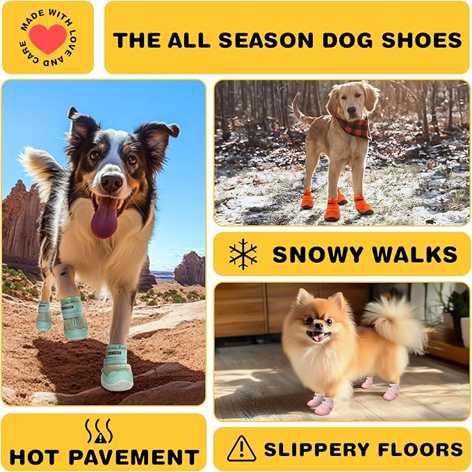 Hcpet Dog Shoes for Large Dogs, Waterproof Dog Booties for Small Medium Dogs, Anti-Slip Dog Boots & Paw Protectors for Hot Pavement Winter Snow Hiking with Reflective Straps Khaki Size 2