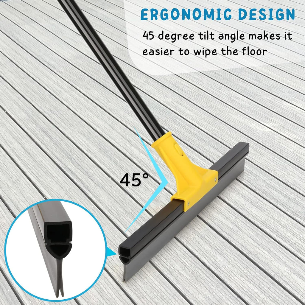 Squeegee Broom for Floor, 18'' Heavy Duty Rubber Wiper with 60'' Long Handle for Bathroom Tile, Garage Concrete, Deck, Shower Glass, Window Cleaning
