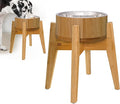 Dog Bowls Elevated, 12-inch High, 5-Cup Cap - Set of Bamboo Holder, Stainless Inner Dish and Stand - Ideal for Medium to Large Breeds - All-Detachable Parts