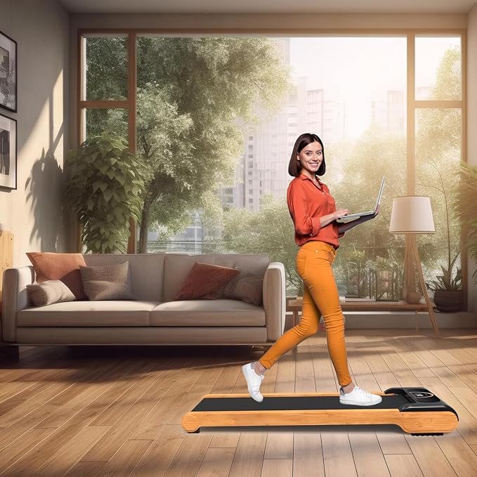 Walking Pad, High Grade Wood Under Desk Treadmill 300LBS Capacity, Max 2.5 HP Electric Treadmill for Home Office Installation-Free with Remote Control LED Display High