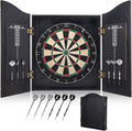 Sisal Dart Board Cabinet Sets, Decorative Dart Boards for Adults [6*Steel Darts] - Wooden Dartboard Cabinet with Integrated Scoreboard for Family Game Rooms