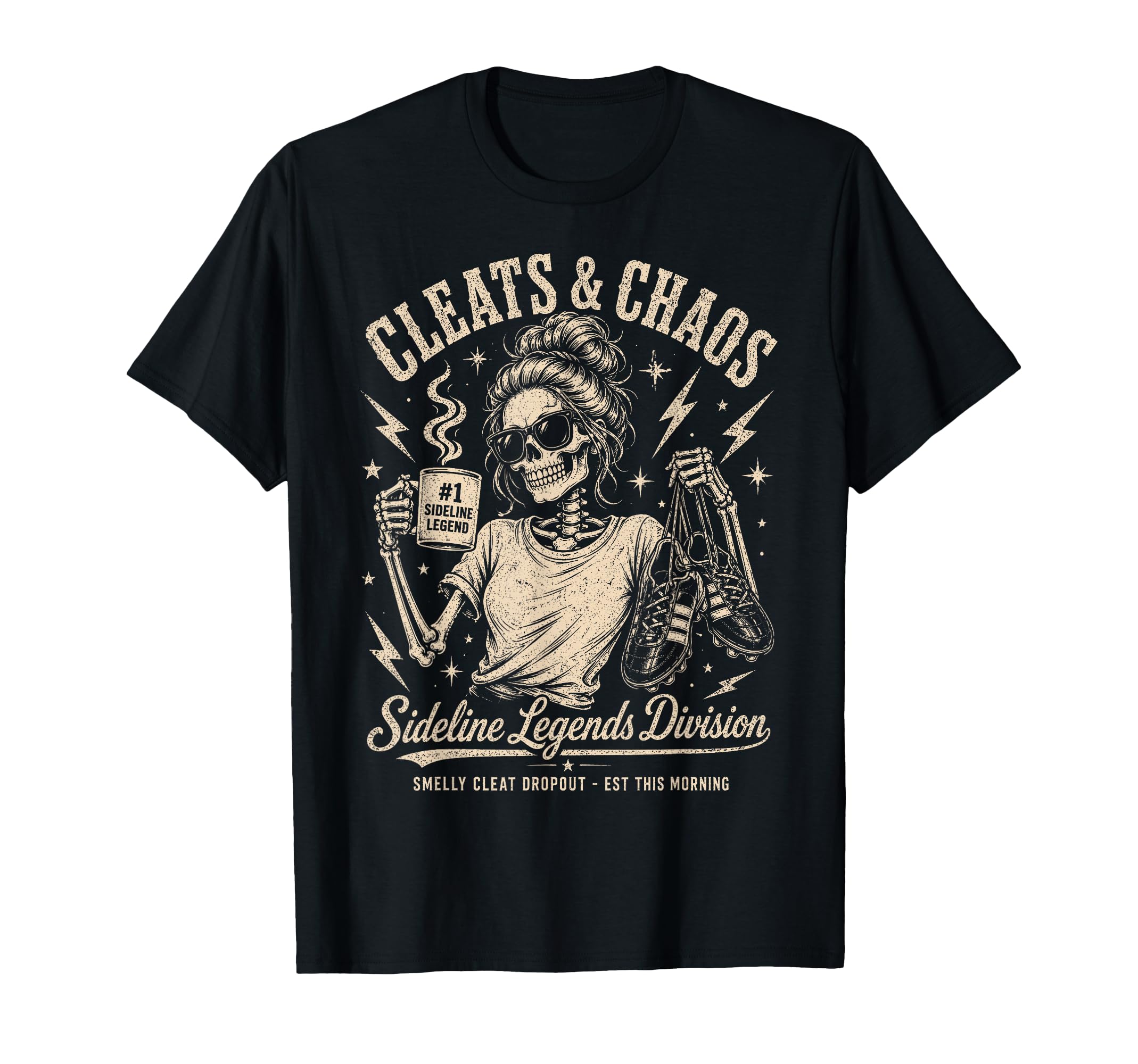 Cleats Chaos Skeleton Soccer Mom Funny T-Shirt - Trendy Graphic Unisex