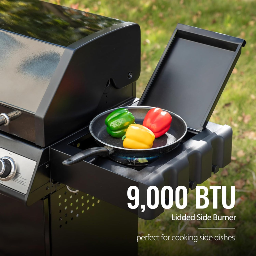 Royal Gourmet SG5003H 4 Burner Propane Gas Grill with Side Burner & Warming Rack, Cabinet Style Gas Grill with 49,000 BTUs Output for Outdoor Patio Garden Backyard Cooking, Black