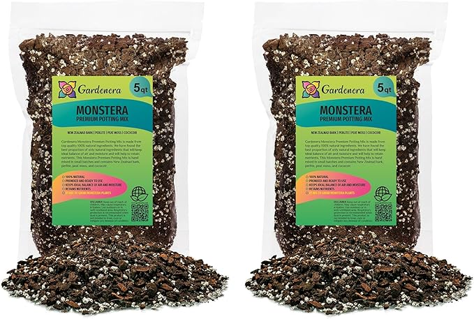 Premium Monstera Potting Soil - 10 Quart - Quick Drain Potting Soil for Growing and Repotting Monstera Deliciosa/Swiss Cheese Plant (2 Bags of 5 Quart)