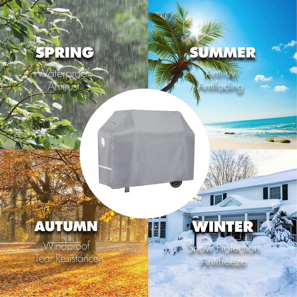 BBQ Grill Cover, 58 Inch Heavy Duty Waterproof 3-4 Burner Barbecue Gas Grill Covers for Weber Spirit Char-Broil Performance and Signature, Gray