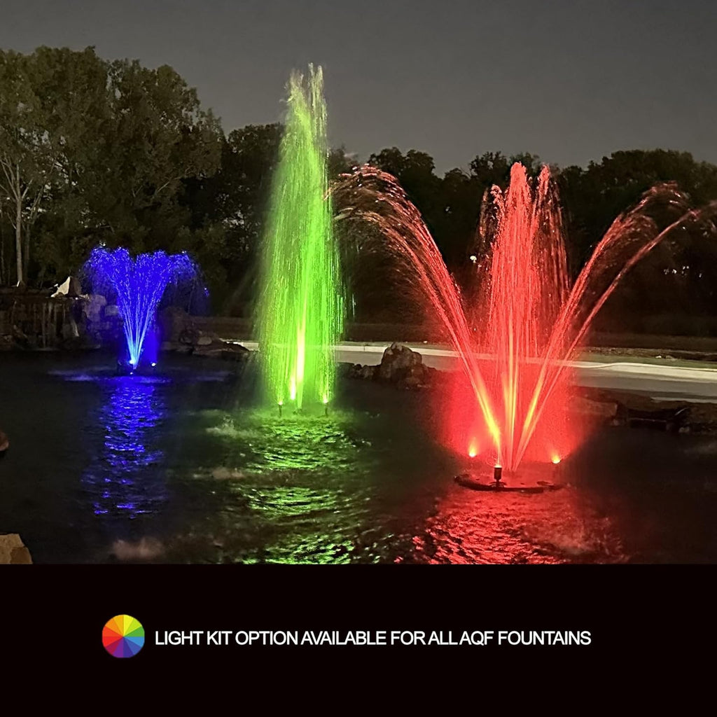 HALF OFF PONDS Floating Fountain – 1/3 HP Pond Aerator, 100' Cord – 5,200 GPH Water Pump – 9 Spray Patterns - White LED Lights – Energy-Efficient - for Ponds & Water Gardens