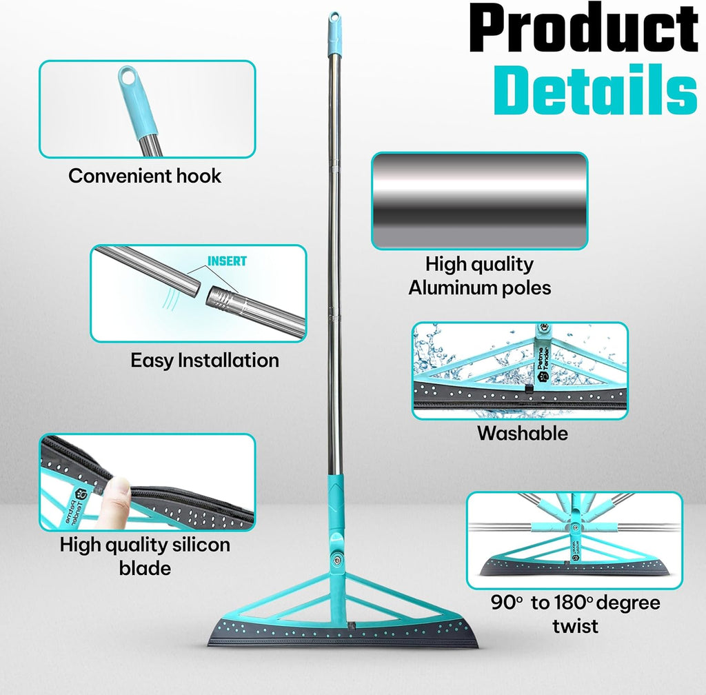Magic Broom Squeegee Dog Pet Hair Remover, Rotatable, Height Adjustment - Silicone Broom Pet Hair Remover for All-Surfaces Hardwood Floors, Rugs, Tile, Glass, Liquid-Dirt with 50" Handle