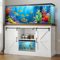 55-75 Gallon Fish Tank Stand with Sliding Barn Doors & Power Outlet, Heavy Duty Aquarium Stand with Cabinet Storage for Fish Tank, Turtle Tank, Reptile Terrarium, 1000LBS Capacity, White