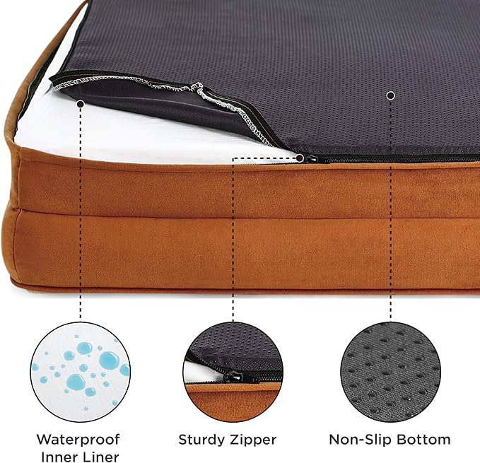 Bedsure L Plus Orthopedic Dog Bed for Large Dogs - Washable Dog Cat Bed Waterproof, L Plus Big Comfort Dogs Couch Sofa with Washable Removable Cover, Pet Bed with Nonskid Bottom, Ember Clay, 38"