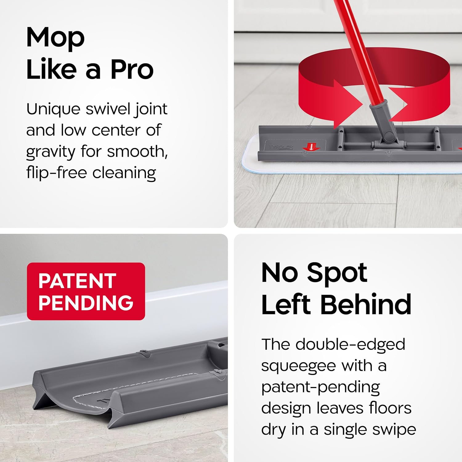 Tyroler MoppyShmoppy 2-in-1 Heavy Duty Floor Squeegee for Concrete Floors & Microfiber Mop 16.5" | Squeegee for Floor with 55" 4-Part Handle | Squeegees Mop | Squeegees Broom for Floors