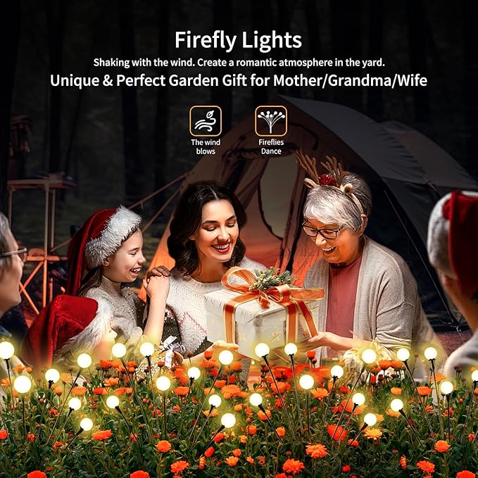 Solar Lights Outdoor Waterproof, 6 Packs 48LED, Solar Garden Lights, Patio Lights, Garden Decor, Patio Decor, Firefly Lights Solar Outdoor, Unique Gifts for Women, Gifts for Grandma