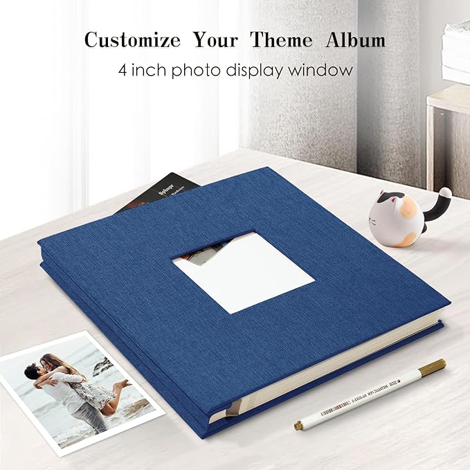 Spbapr Large Photo Album Self Adhesive 4x6 5x7 8x10 10x12 Pictures Magnetic Scrapbook 40 Blank Pages Linen Cover DIY Album with A Metal Pen