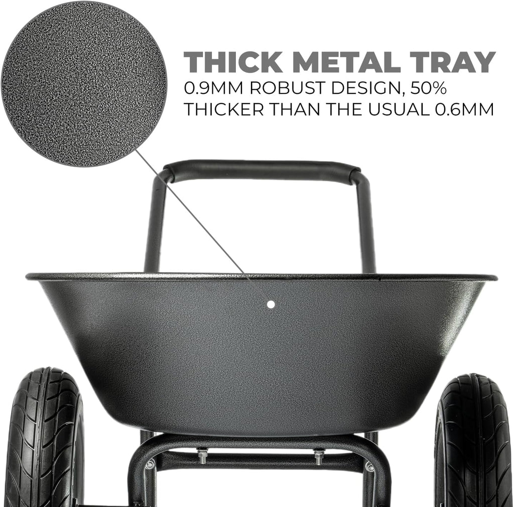 XtremepowerUS Utility Garden Wheelbarrow Garden Cart Dual-Wheel Built-in Stand Flat-Free 16" Tires 330 LBS Capacity 5 cu/ft. Metal Tray