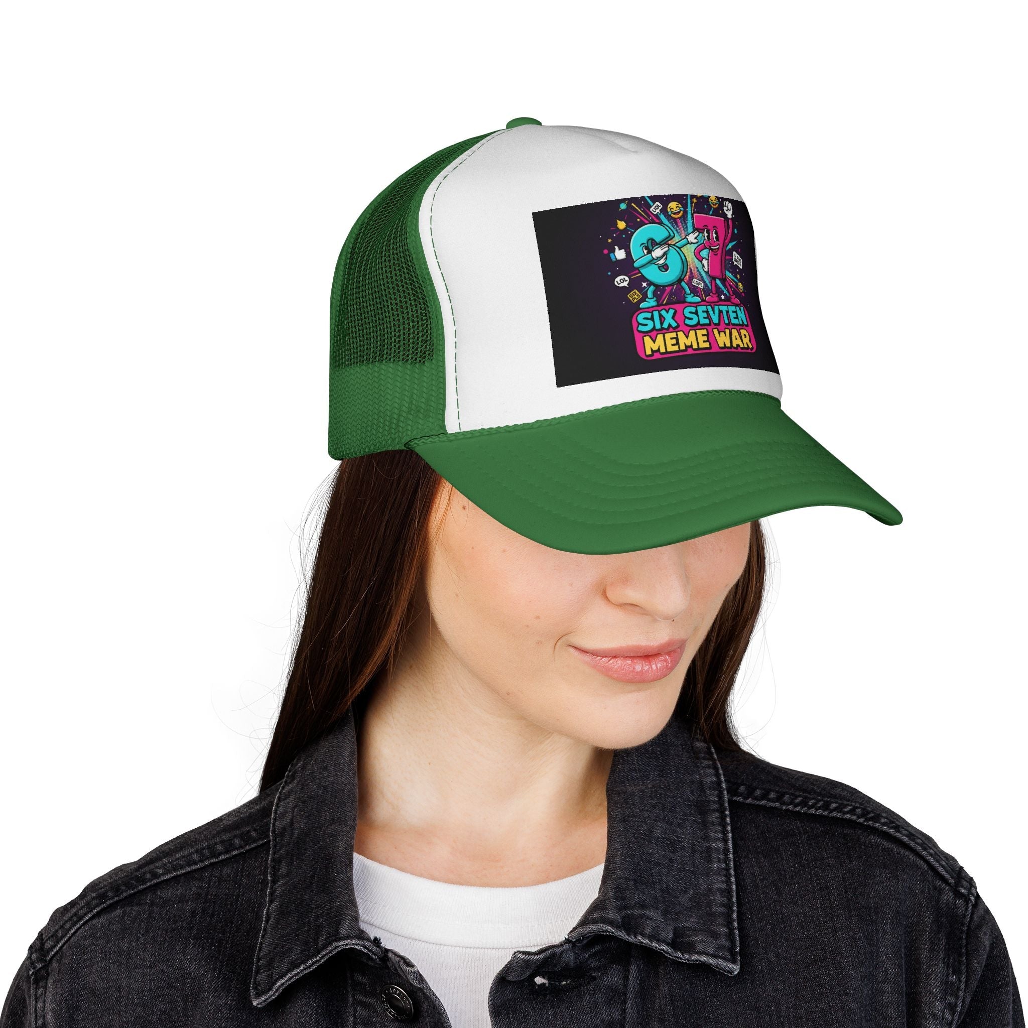 Trucker Cap - 'Six Seven Meme War' Colorful Retro Gaming Snapback
