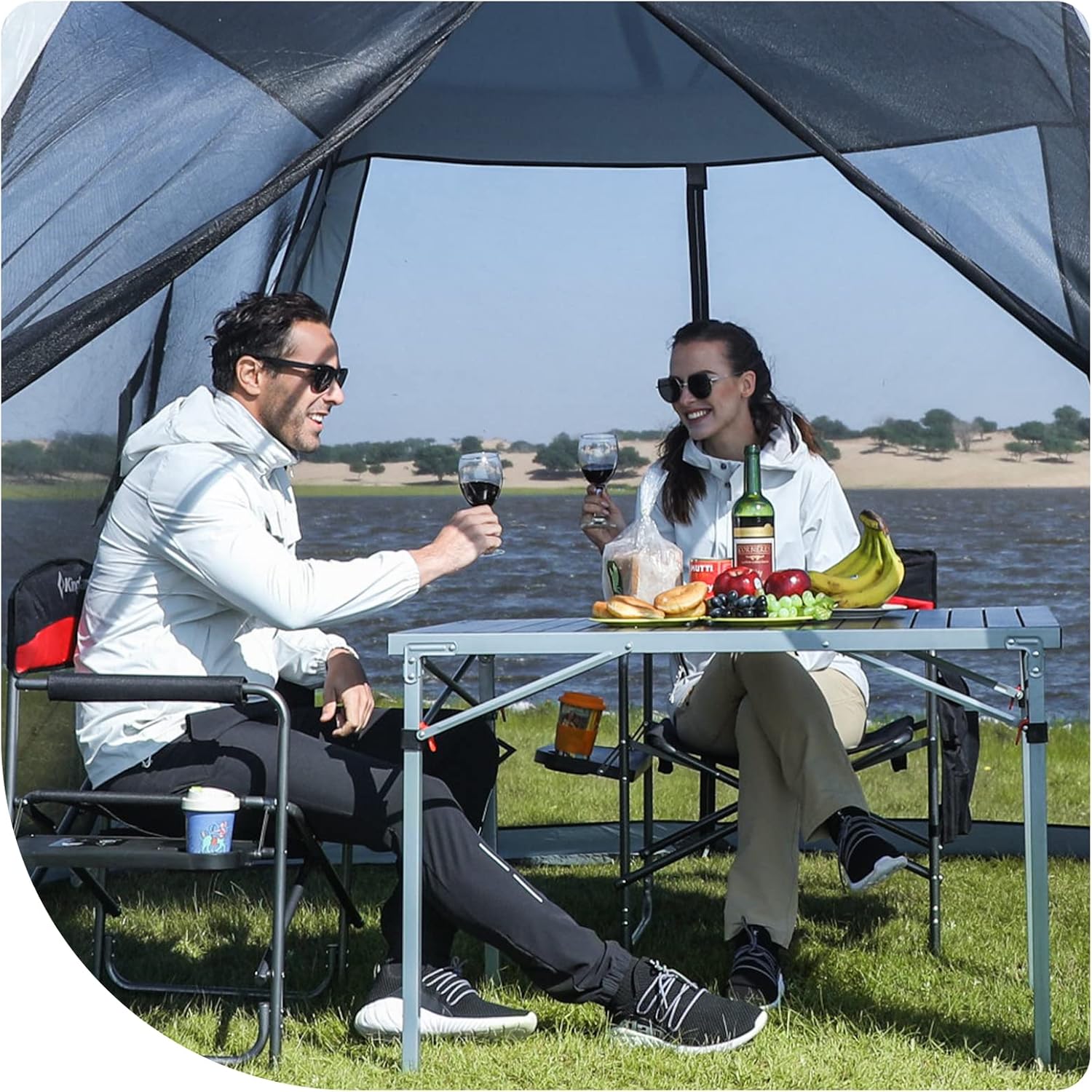 KingCamp Aluminum Folding Lightweight Roll Portable Stable Table for Camping Picnic Barbecue Backyard Party, Indoor & Outdoor, Oversize, Silver Black
