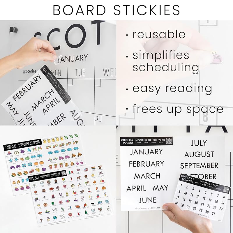 Personalized Clear Acrylic Calendar for Wall, Calendar Whiteboard for Wall, Dry Erase Wall Calendar, Wall Calendar Organizer System for Home (Block, Navy, 31"W x 23"H)