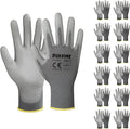 DULFINE Safety Work Gloves PU Coated-12 Pairs,Grey Seamless Knit Glove with Polyurethane Coated Smooth Grip on Palm & Fingers, for Men and Women, Ideal for General Duty Work (Extra Large)