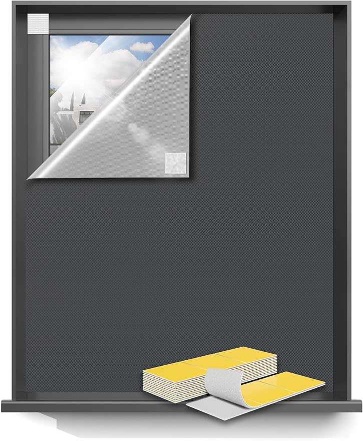 Sumobaby Blackout Curtains 50"x57" Portable No Drill Blinds for Windows with Heat-Resistant Magic Tapes,100% Black Out Window Cover,Window Shades Easy to Cut Fit for Bedroom,Dorm Room,Nursery(Gray)