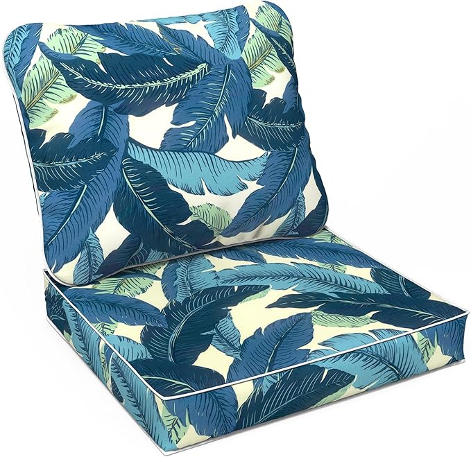 LVTXIII Outdoor Deep Seat Cushion 22"x22"x4" Patio Seat and Back Cushion Set Seasonal Chair Cushion for Dining Arm Chairs, Wicker Chairs and Garden Furniture Decoration, Swaying Palms Blue