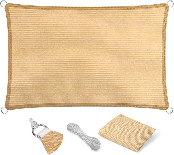 Eden's Decor Straight Flat-Edged Sun Shade Sail Rectangular 5' x 18' Beige UV-Blocking Outdoor Canopy Fabric Cloth Awning for Pergola Patio Garden Backyard Custom Size