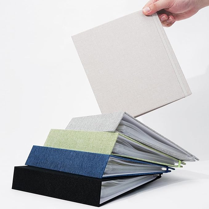 Vienrose Linen 3-Ring Photo Album Holds 190 Photos, 160 4x6 Photos and 30 6x8 Pictures, Picture Album with Multiple Size Pockets, Memory Book for Family Wedding Anniversary Baby, Grey