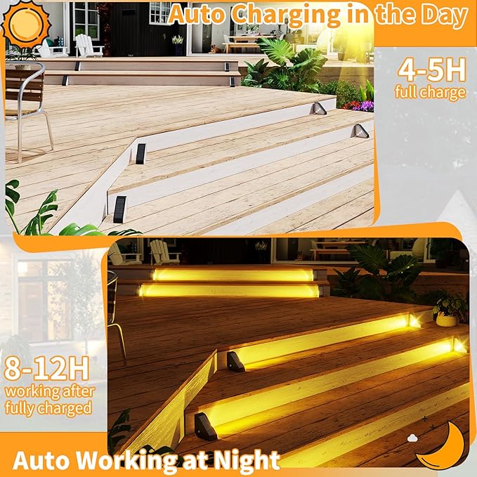 KINKAI Solar Stair Lights for Outside, 14 Pack Outdoor Step Light Waterproof LED Triangle Deck Lighting for Garden, Patio, Yard, Front Door, Porch Decor (Warm Light)