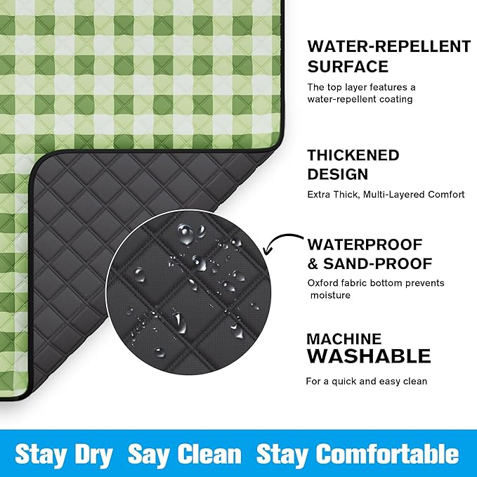 TigeJoy Extra Large Picnic Blanket Waterproof Foldable 80''x80'', Outdoor Picnic Mat Beach Blanket Sandproof for Park, Grass, Travel, Hiking, Camping Essentials, Gingham Picnic Blanket