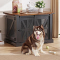 VOPEAK 43.3" XL Dog Crate Furniture, Chew Resistant Dog Crate for Medium Large Dogs, Heavy Duty Extra Large Dog Crate Dog Kennel Indoor with Double Doors, Wooden End Table for Living Room, Black