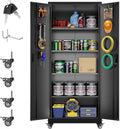 73" H Metal Garage Storage Cabinet with Wheels & Pegboard,Rolling Tool Cabinet with 2 Doors and 4 Shelves for Garage,Home,Office,Warehouse,Workshop, Required-Assembly,Black
