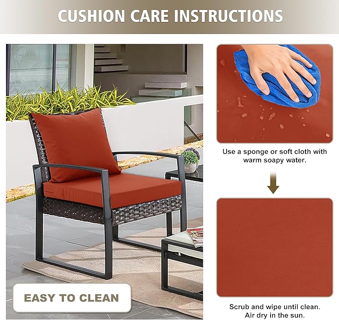 24x24 Inch Outdoor Cushions for Patio Furniture Set of 2, Waterproof Outdoor Chair Cushions w/Fade-Resistant, Removable & Machine-Washable Covers, Deep Seat Sofa/Couch Pad Replacement, Rust