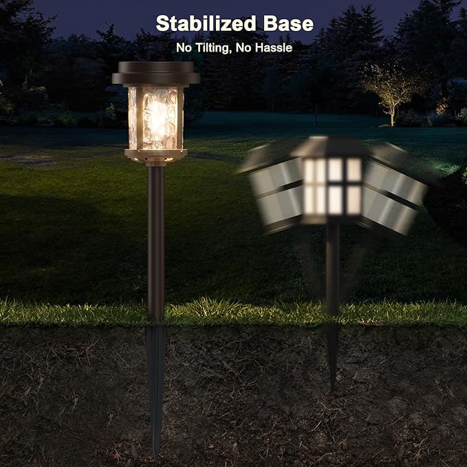 XMCOSY+ Solar Pathway Lights, Dual-Tone Solar Lights Outdoor Waterproof IP65, 20 LM LED Bright Glass Outside Light for Garden Path Yard Walkway Driveway (‎Black & Brown)