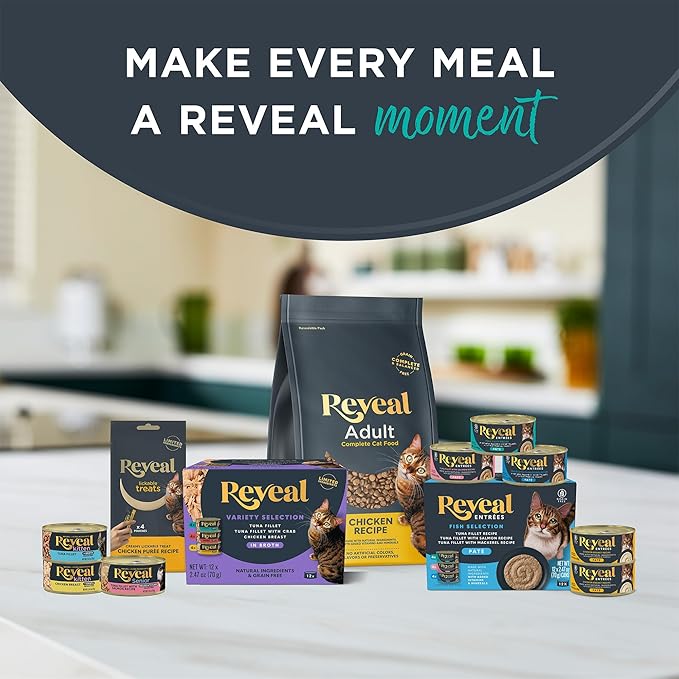Reveal Natural Wet Canned Cat Food, Limited Ingredient, Grain Free, Protein with No Artificial Additives, Chicken Breast with Tuna in Broth (24 x 2.47 oz Cans)