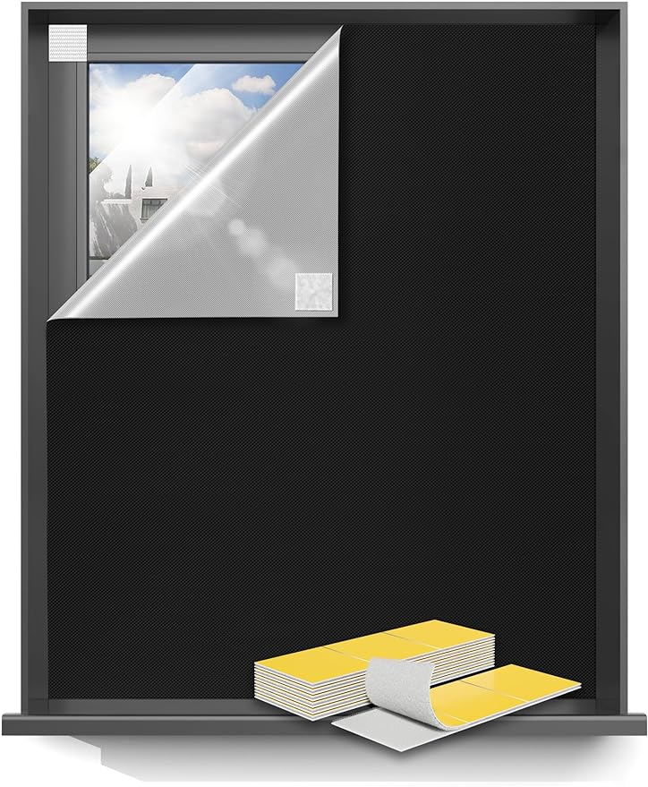 Sumobaby Blackout Curtains for Bedroom Portable 63”x59”Black Out Window Cover with Heat-Resistant Hook&Loop Tape,100% Blackout Shades,NoDrill Blinds for Windows DIY Cut Fit for Nursery&Dorm Room,Black