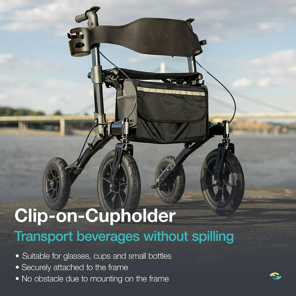 All Terrain Walker Rollator with 12” Pneumatic Tires – Foldable Outdoor Walkers for Seniors with Seat, Lightweight & Adjustable Height, Shock-Absorbing for Comfort on Any Surface