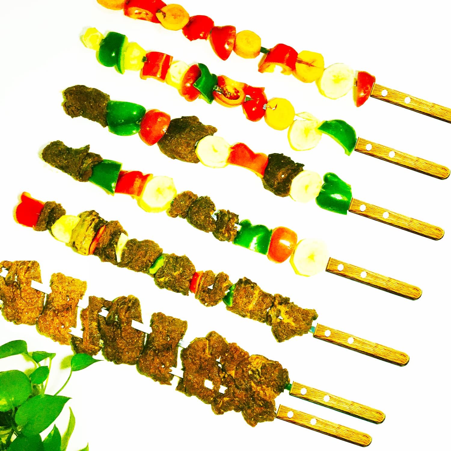 23.5 Inch Extra Long Large Kabob Skewers,12pcs Flat Wide Stainless Steel BBQ Skewer,Reusable Barbecue Stick for Grilling,Metal Heavy Duty Thick Kebab with Wooden Handle with Bag.