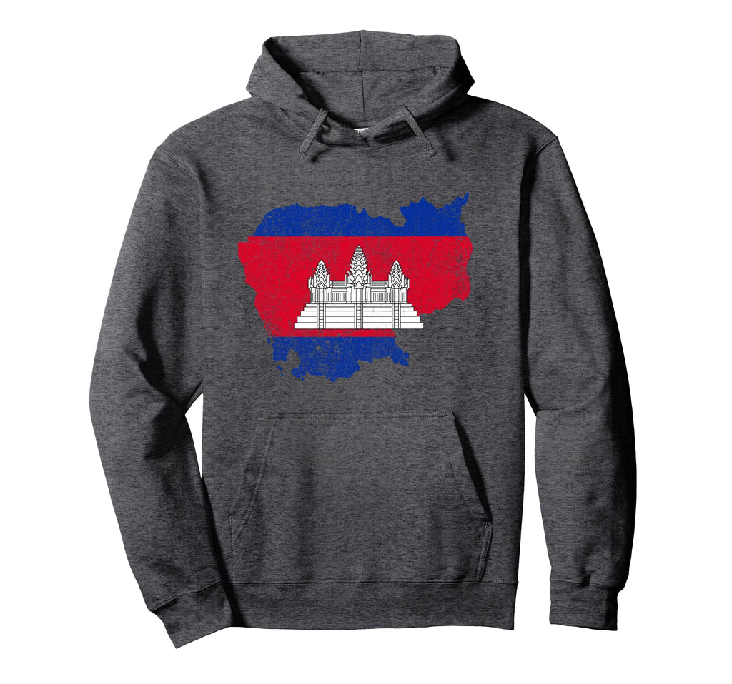 Cambodian Map And Flag Souvenir Distressed Hoodie - Novelty Apparel Unisex