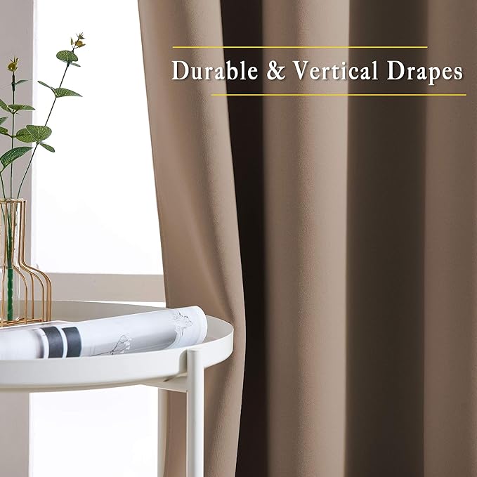 NICETOWN Kitchen Blackout Curtains and Drapes - Triple Weave Energy Saving Thermal Insulated Solid Grommet Blackout Panels for Patio (1 Pair, 52 inches by 72 Inch, Cappuccino)