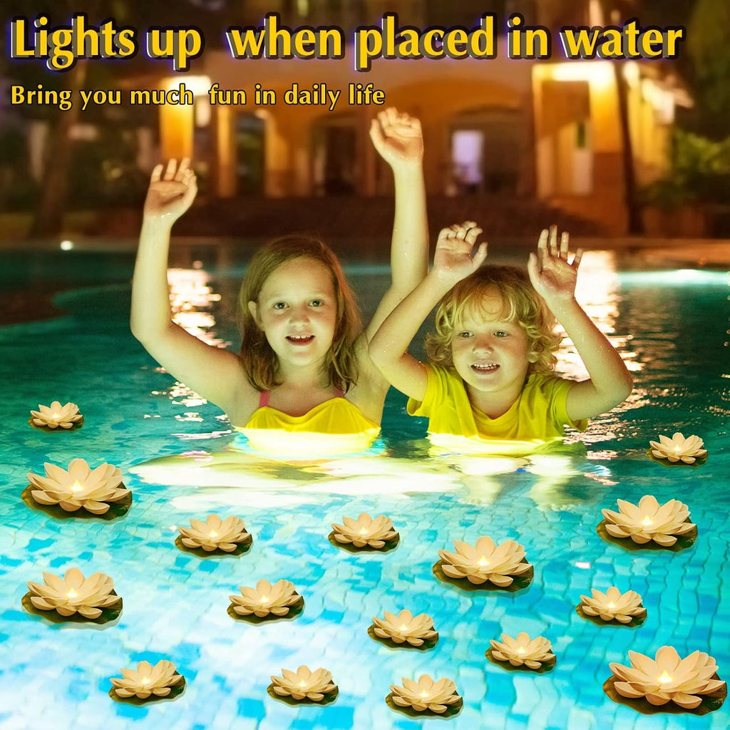 Liliful 24 Pcs Diwali Lotus Decoration Pool Floating Lights, Artificial Flowers Lotus with LED,Lily Pads Water Lantern for Indian Puja Home Decoration(3.94 Inch, 5.91 Inch,White)