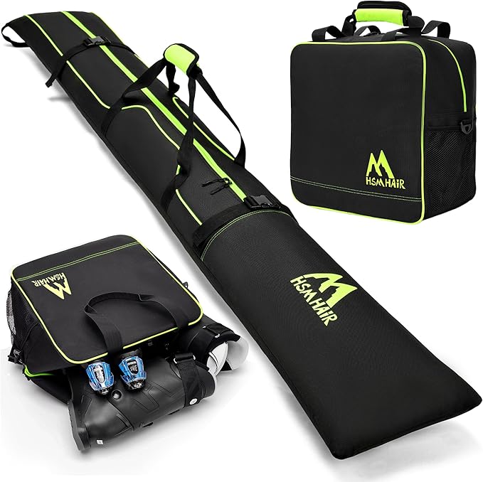 Ski Bag and Boot Bag Combo,Padded Ski Bag Set for Air Travel,Snow Ski Bags for Adults,Water- resistant Ski Boot Bag Fits for Skis Up to 200 CM and Boots Up To Size US13