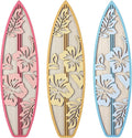 RattanView 3 Pieces Hibiscus Surfboard Decor for Bedroom Wooden Beach Wall Decor Summer Wood Surfboard Wall Hanging Sign for Tropical Living Room Decoration(Yellow, Blue, Pink)