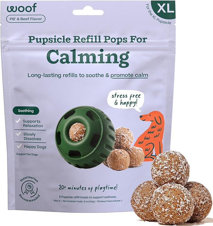 WOOF Pupsicle Refill Pops for Calming - Calming Dog Treats - Long-Lasting Refills for The Pupsicle Toy to Promote Calm - Magnesium for Dogs- XL Pops - 5 Count
