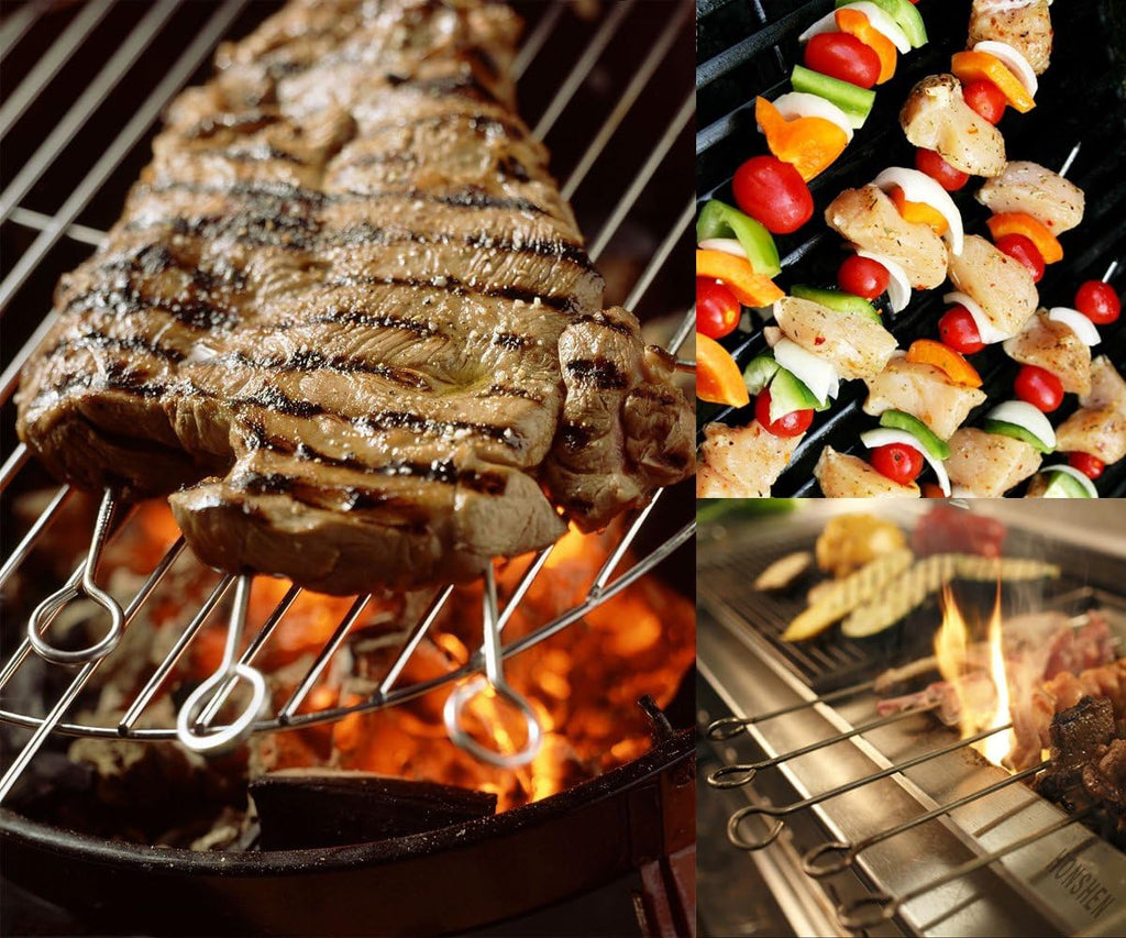 BBQ Skewers - Reusable Stainless Steel 8 Inch Skewers for Grilling Kebob Meat, Chicken, Vegetable Appetiser - Pack of 30