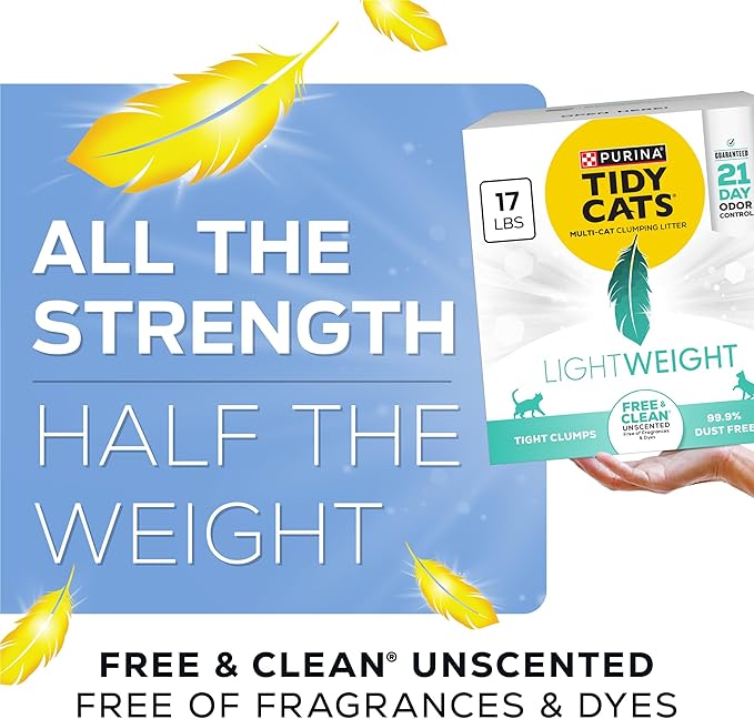Purina Tidy Cats LightWeight Free and Clean Unscented, Multi-Cat, Clumping, 99.9 Percent Dust Free Cat Litter - 17 lb. Box