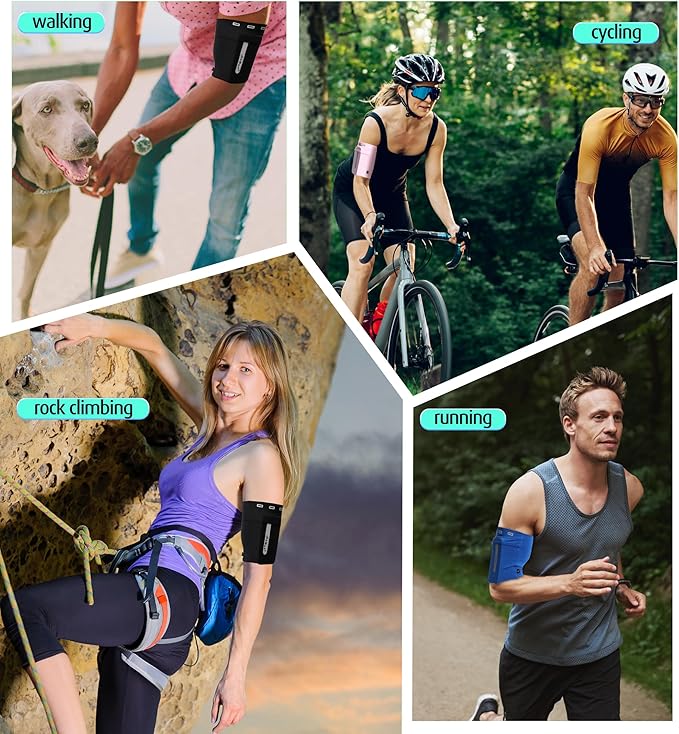 HiRui Running Armband Sleeve Universal Sports Armband Cell Phone Holder Armband for Exercise Workout, Compatible with iPhone 16/15/14/13/Plus/Pro Samsung Galaxy All Phones (L, Blue)