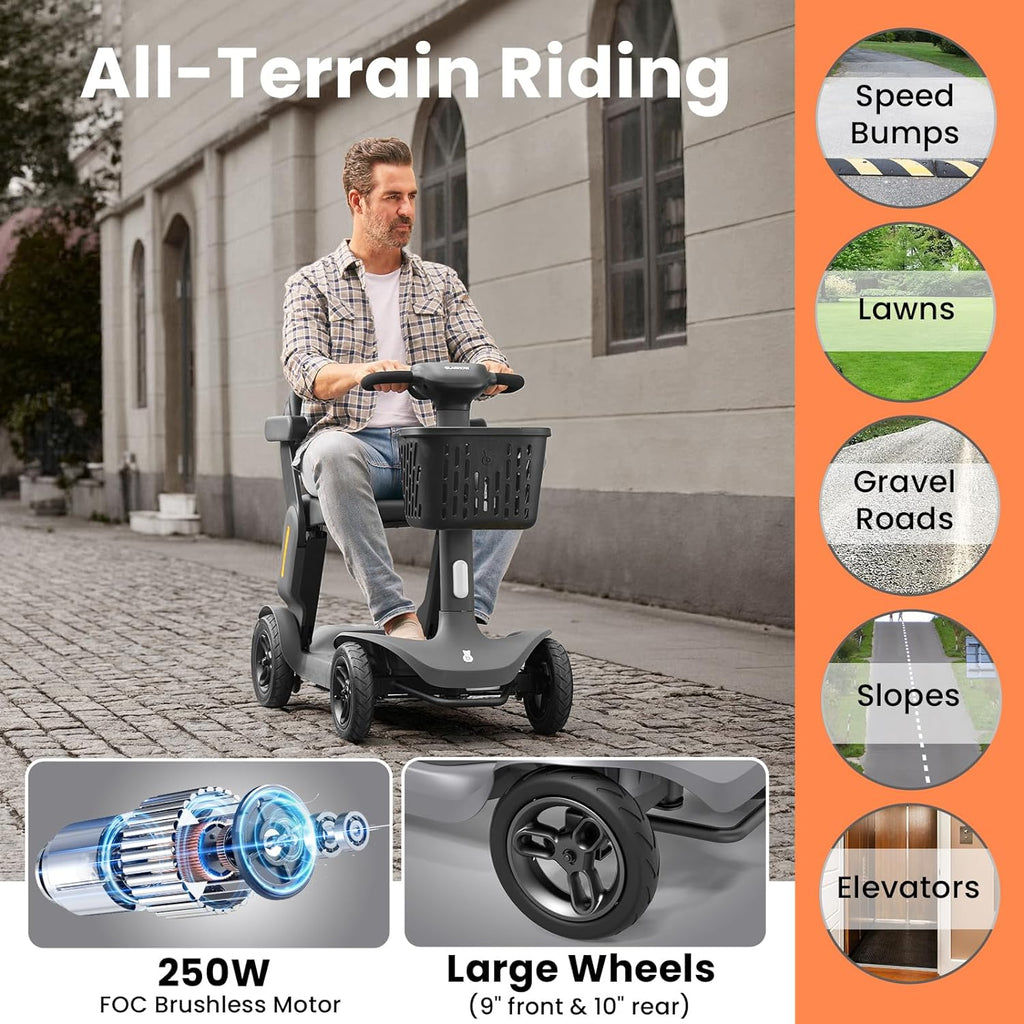 S3 Mobility Scooter for Seniors - Foldable Mobility Scooter for Adults - 25 Miles on 1 Charge, Enhanced Safety, Lightweight for Travel, LED, Basket, 6 MPH Max