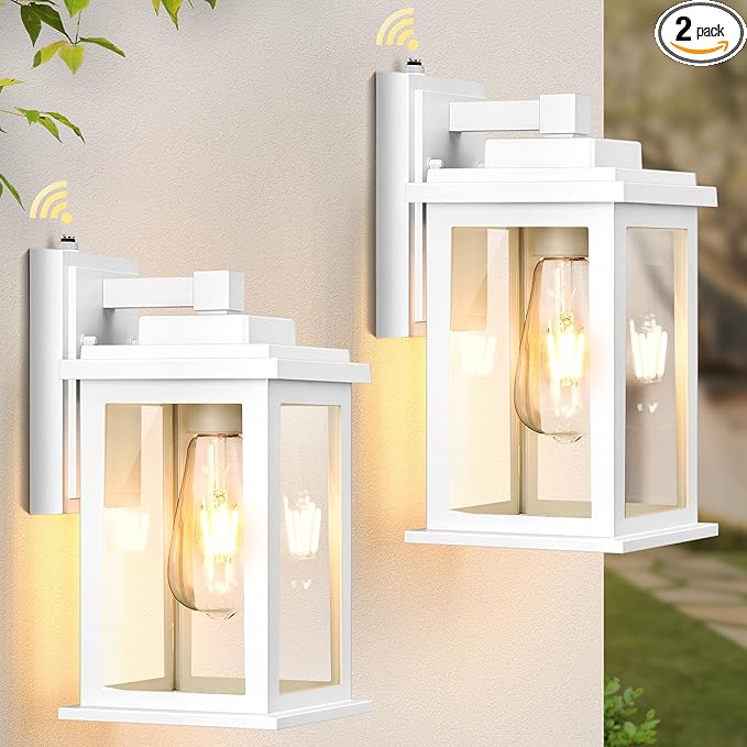 VIANIS White Outdoor Wall Lights, 2 Pack Dusk to Dawn Exterior Lighting Fixtures, Modern Outside Lights for hHouse,Porch, Garage, Doorway Waterproof, Weather Resistant,Hardwired, Non-Solar
