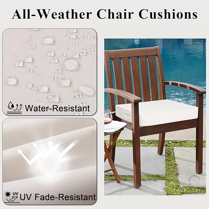 Outdoor Chair Cushions Set of 2 for Patio Furniture 22x22x4 Inch Waterproof Patio Chair Cushion 3 Year Color Fastness Square Elastic Foam Garden Sofa Couch Pads with Ties and Handle,Beige