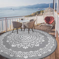Pauwer Waterproof Outdoor Rug 8ft, Reversible Plastic Straw Patio Camping Rug, Indoor Outdoor RV Mat Carpet for Deck, Camper, Porch, Balcony, Backyard, Picnic, Floral Grey